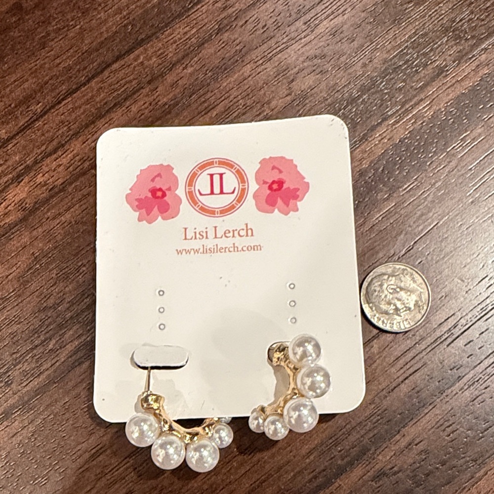 Lisi lerch Gold colored faux Pearl Cluster Hoop Earrings -